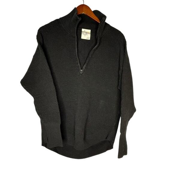 Offline by Aerie Ribbed Quarter Zip Long Sleeve Oversized Knit Black Medium - Picture 4 of 8